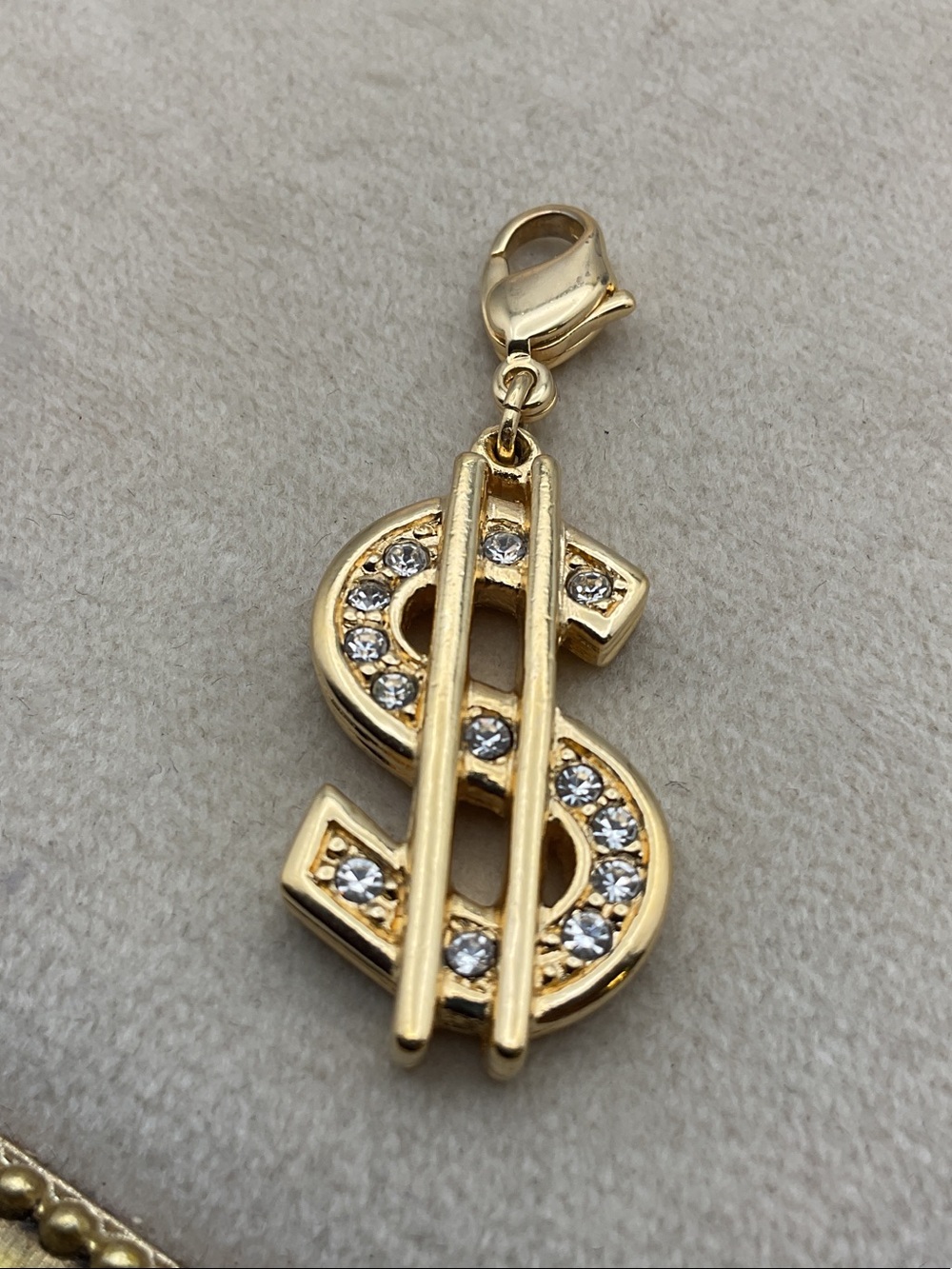 VTG Swarovski Gold Crystal Dollar Sign Charm Swan Signed Y2K Money Bling 1.5"